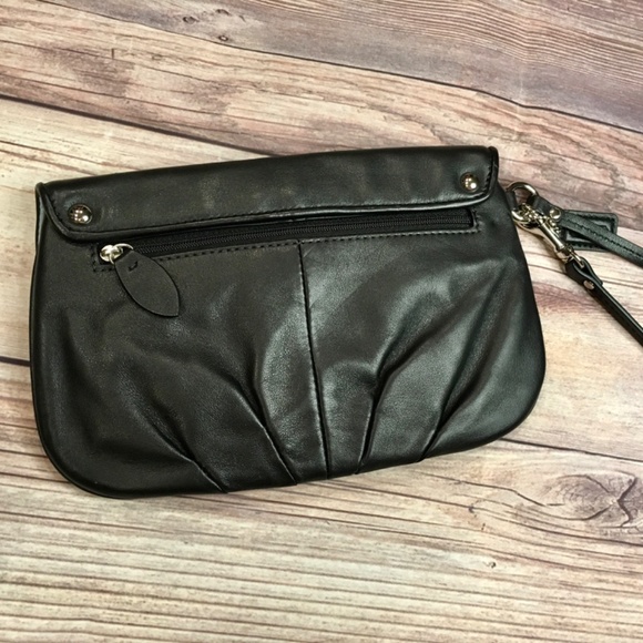 Coach Large Leather Wristlet in Black with Light Blue - Picture 3 of 6